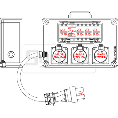 Syntax JS1 Wall Mounted Portable Power Distribution Box 32AMP Made in PC Electric Grey Maintenance Box 220*340*150mm