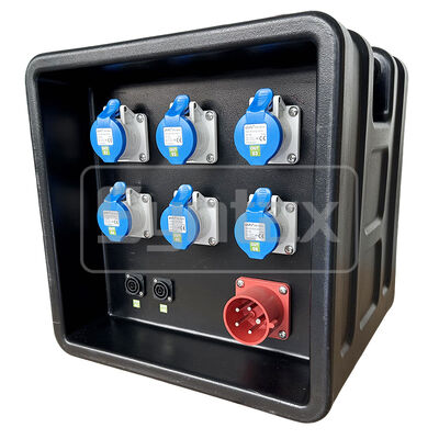 Syntax MD1 Three Phase 5P 32AMP HDPE Portable Distribution Box IP67 Waterproof For Temporary Power 430x380x460mm