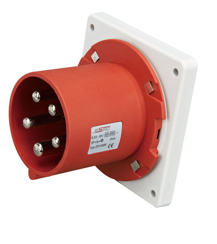 IP44 Water Resistance 3 Phase 5 Pin Plug , Panel Mounted 3 Phase Power Plug