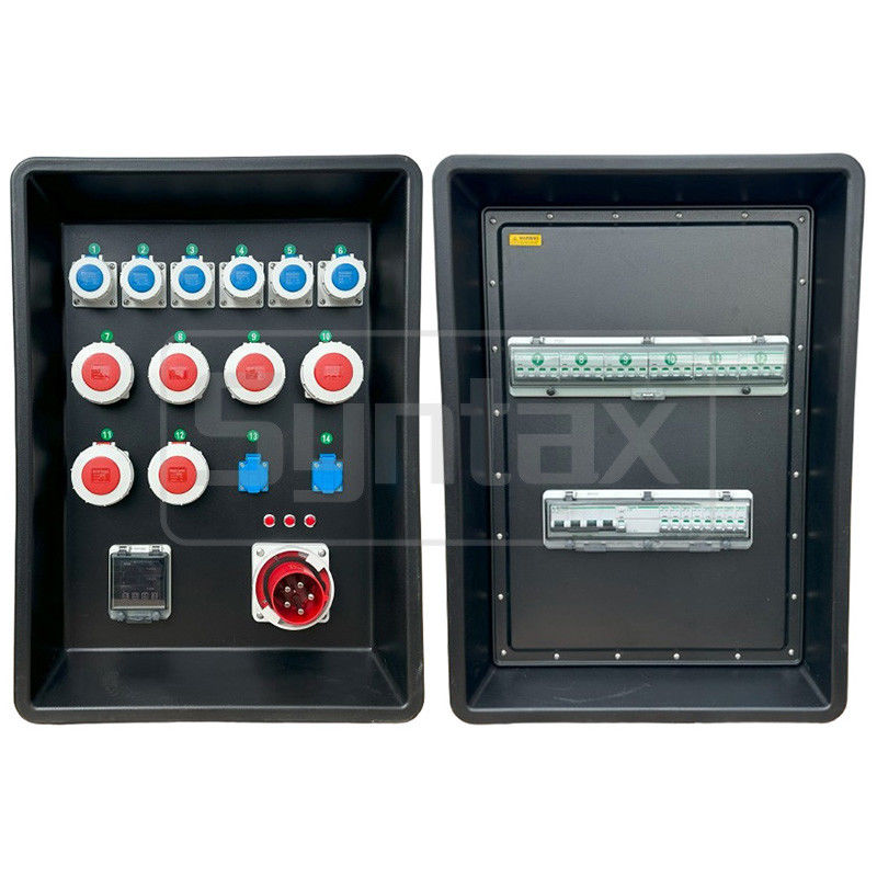 Syntax MD4 Three Phase 125A Waterproof Power Distro Box With Schneider Breakers For Stage Power Distribution 63x43x90cm